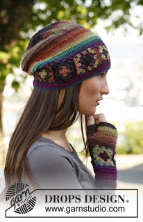 Magic / DROPS 143-40 - Crochet DROPS moebius neck warmer and hat with squares in ”Delight”. 