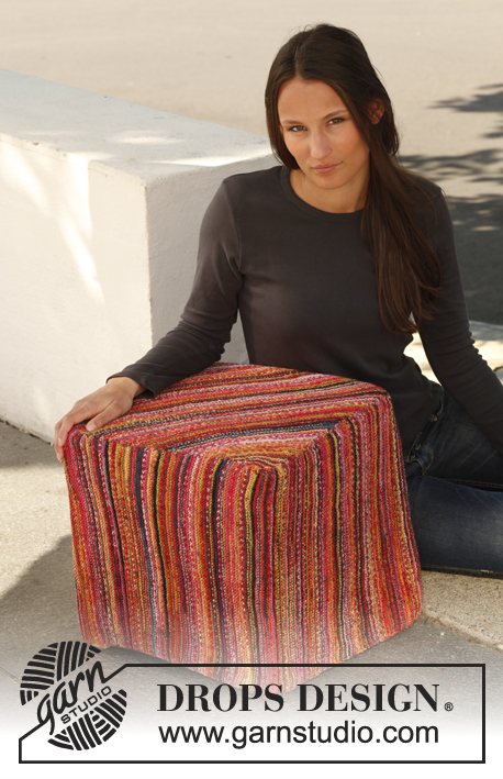 Squared Away / DROPS 144-6 - Knitted DROPS pouf cover in garter st in ”Fabel”. 