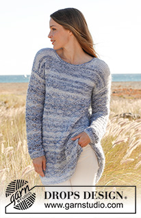 Summer skies / DROPS 145-11 - Knitted DROPS jumper in garter st with dropped sts
in ”Kid-Silk” and “BabyAlpaca Silk”. Size S - XXXL