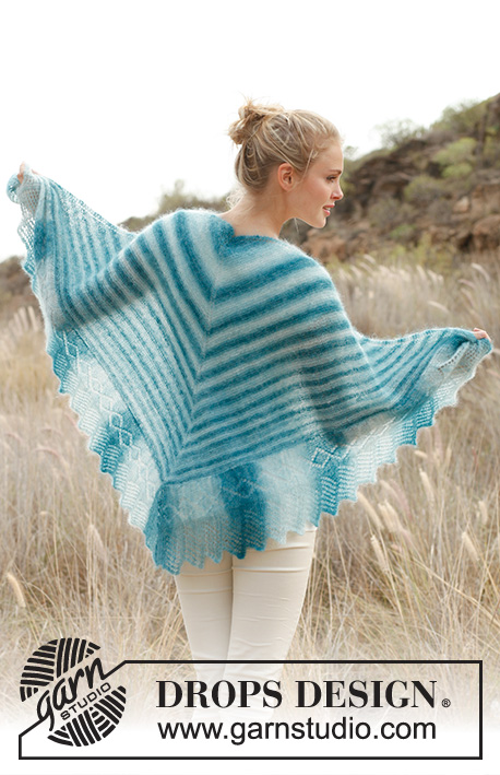 Heat haze / DROPS 145-15 - Knitted DROPS shawl with lace pattern in Kid-Silk.