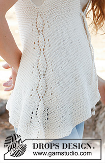 Nadine / DROPS 145-2 - Knitted DROPS asymmetrical vest worked top down with lace pattern in the sides in ”Muskat”. Size: S - XXXL.