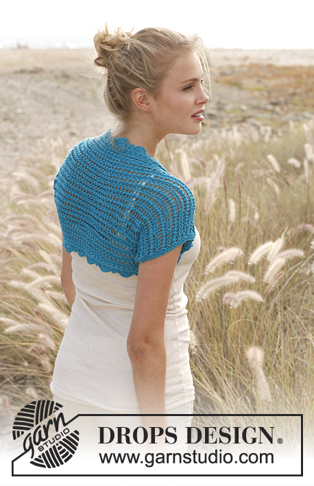 Sea Shrug / DROPS 145-20 - Knitted DROPS bolero with lace pattern in ”Cotton Light”. Size: S - XXXL.