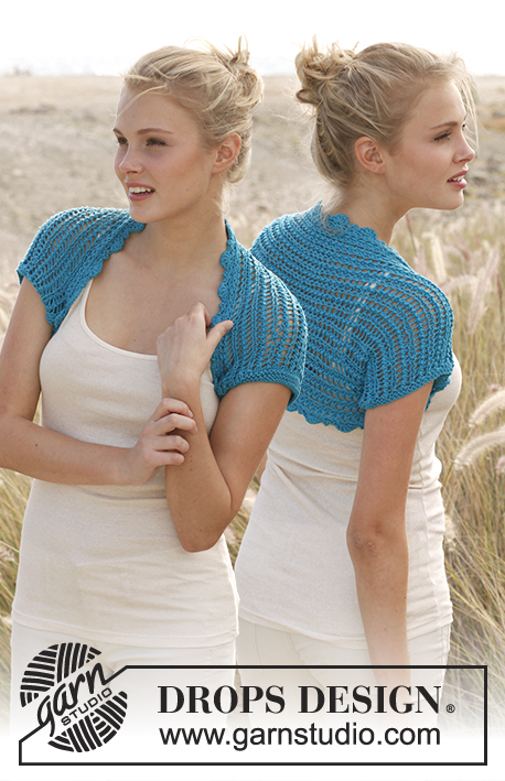 Sea Shrug / DROPS 145-20 - Knitted DROPS bolero with lace pattern in ”Cotton Light”. Size: S - XXXL.