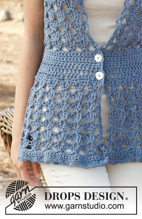 Leona / DROPS 145-4 - Crochet DROPS vest with fan pattern in ”Paris”. Size S-XXXL.