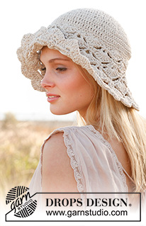 Dune hat / DROPS 146-34 - Crochet DROPS hat with fan pattern in ”Muskat”.