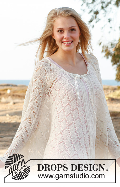 Honeymoon / DROPS 146-4 - Knitted DROPS poncho with lace pattern in BabyAlpaca Silk or Lace. Size: S - XXXL.