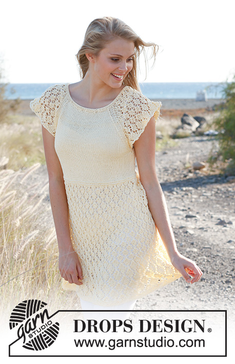 Anette / DROPS 146-8 - Knitted DROPS top with lace pattern and raglan in ”Muskat”. Size: S - XXXL.