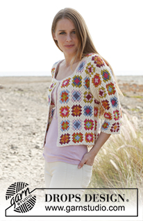 Summer Patchwork / DROPS 147-9 - Crochet DROPS jacket with ¾ sleeves and granny squares in ”Alpaca”. Size: S - XXXL