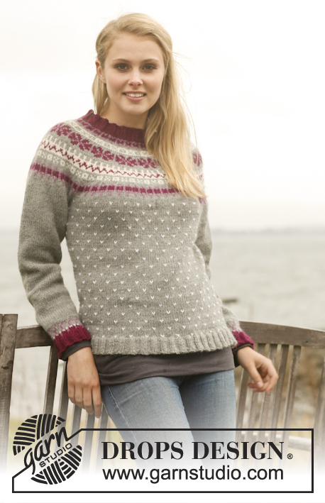 September Sweater / DROPS 150-15 - Knitted DROPS jumper with round yoke and Nordic pattern in ”Lima”. Size: S - XXXL.