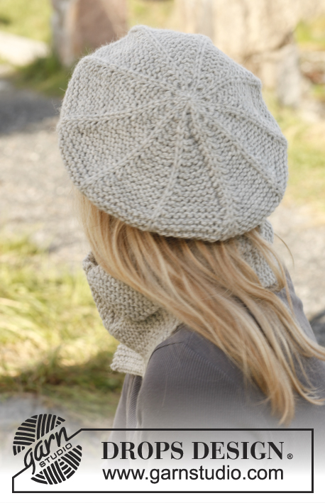 French Mist / DROPS 150-17 - Knitted DROPS hat and neck warmer in garter st and sts in fisherman’s rib in ”Nepal”.