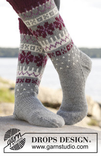 September Socks / DROPS 150-18 - Knitted DROPS socks with Nordic pattern in ”Lima”. Size 35 to 43
