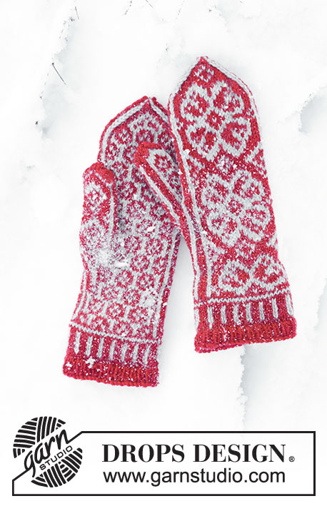 Winter Rose Gloves / DROPS 150-3 - Rękawice DROPS z żakardem nordyckim, z włóczki „Karisma”.