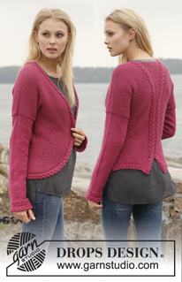 Ruby Turns / DROPS 151-3 - Knitted DROPS jacket in garter st with rounded front edges and cables in ”Alpaca”. Size: S - XXXL.