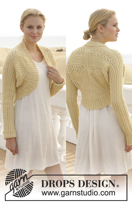 Lemon Shrug / DROPS 152-14 - Knitted DROPS bolero with lace pattern in ”BabyAlpaca Silk”. Size: S - XXXL.