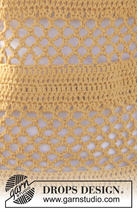 Amber / DROPS 152-17 - Pull DROPS au crochet, en brides et point ajouré, en ”Cotton Light”. Du S au XXXL.