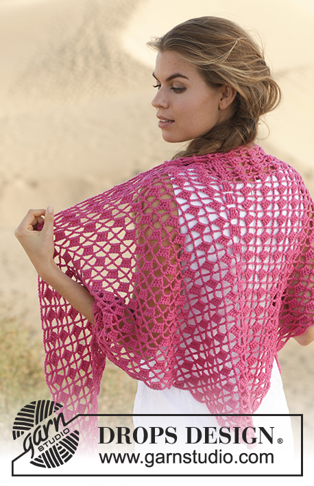 Rose Fields / DROPS 154-12 - Crochet DROPS shawl with spaces and treble-groups in ”Merino Extra Fine”.