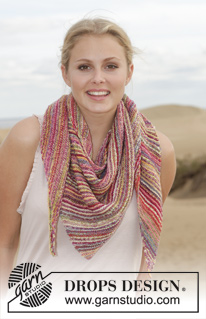 Arabian Nights / DROPS 154-18 - Knitted DROPS shawl in garter st with stripes in ”Fabel”.