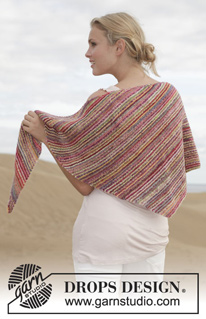 Arabian Nights / DROPS 154-18 - Knitted DROPS shawl in garter st with stripes in ”Fabel”.