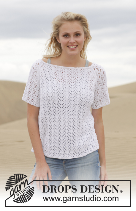 Malena / DROPS 155-22 - Knitted DROPS top with lace pattern and raglan in ”Safran”. Size: S - XXXL.