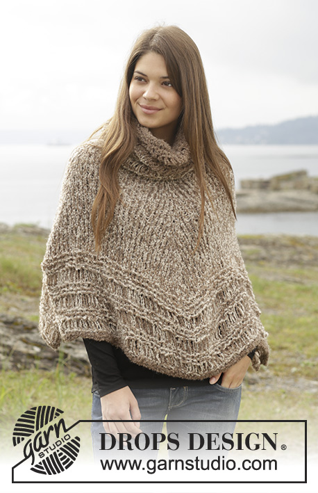 Sands of Time / DROPS 156-29 - Knitted DROPS poncho with dropped sts in garter st and stockinette st in 2 strands ”Alpaca Bouclé”. Size: S - XXL.