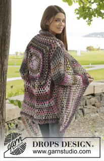 Around the World / DROPS 156-42 - Crochet DROPS jacket with lace pattern in ”Big Delight”. Size: S - XXXL