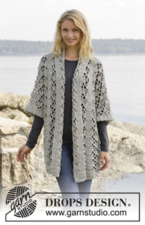Shining Star / DROPS 157-18 - Crochet DROPS jacket with lace pattern and shawl collar in ”Merino Extra Fine”. Size: S - XXXL.
