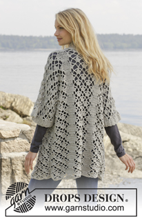 Shining Star / DROPS 157-18 - Crochet DROPS jacket with lace pattern and shawl collar in ”Merino Extra Fine”. Size: S - XXXL.