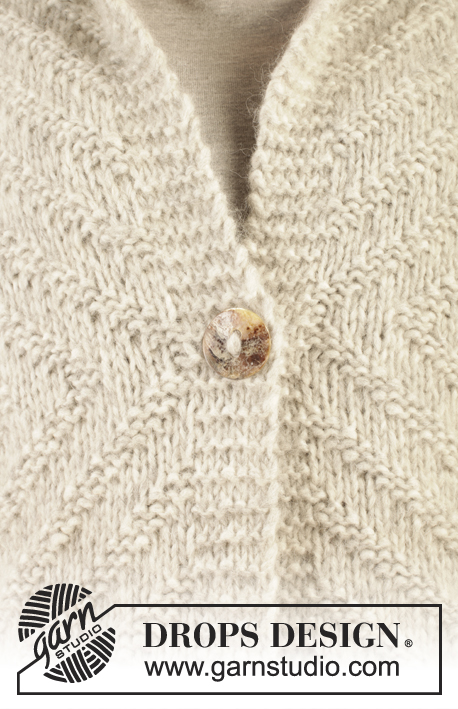 By The Lake Jacket / DROPS 157-6 - Veste DROPS en point fantaisie texturé, avec col châle, tricoté avec 1  fil ”Cloud” ou 2 fils ”Brushed Alpaca Silk”. Du S au XXXL.