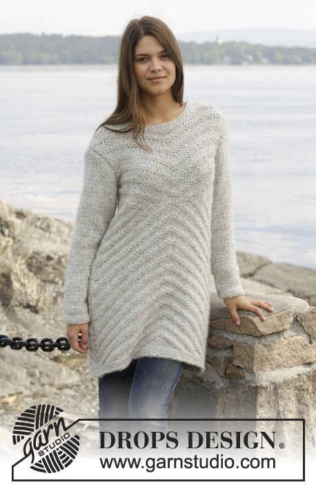 By The Lake / DROPS 157-7 - Knitted DROPS jumper with textured pattern in 1 strand ”Cloud” or 2 strands ”Brushed Alpaca Silk”. Size: S - XXXL.