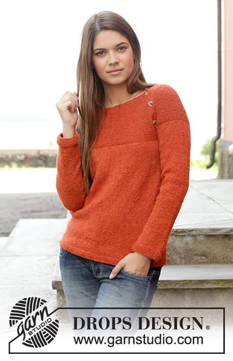 Take It Easy / DROPS 158-3 - Knitted DROPS jumper in garter st with round yoke, worked top down in Alpaca. Size: S - XXXL.