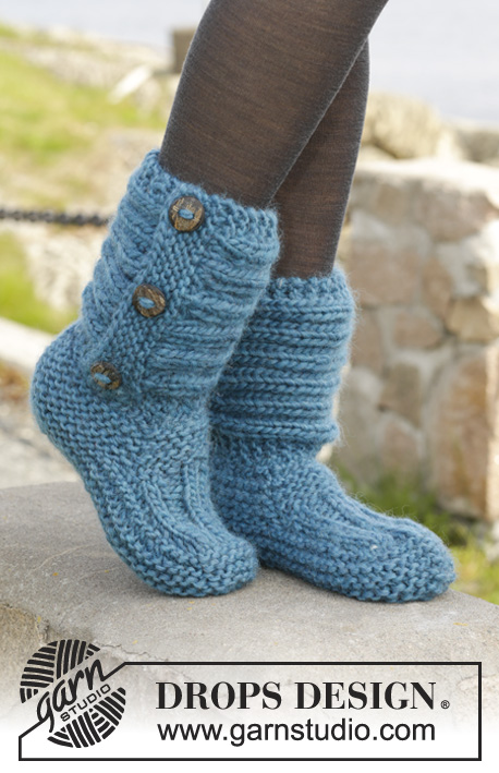 One Step Ahead / DROPS 158-47 - Knitted DROPS slippers in garter st with rib in Andes.