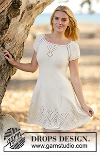 Summer Feeling / DROPS 160-1 - Knitted DROPS dress with lace pattern and raglan in ”Muskat” or Belle. Worked top down. Size: S - XXXL.