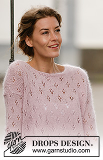 Sweet Bliss / DROPS 160-12 - Knitted DROPS jumper with lace pattern and vent in ”Alpaca” and ”Kid-Silk”. Size: S - XXXL.
