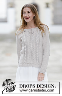 Darling / DROPS 160-17 - Knitted DROPS jumper with lace pattern and cables in ”Cotton Light” or Belle. Size: S - XXXL.