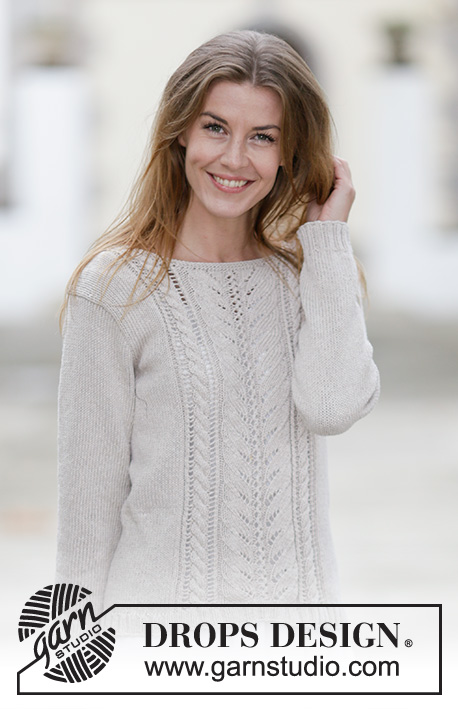 Darling / DROPS 160-17 - Knitted DROPS jumper with lace pattern and cables in ”Cotton Light” or Belle. Size: S - XXXL.