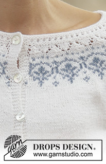 Nordic Summer Cardigan / DROPS 161-32 - Sweter rozpinany z reglanem DROPS, z zaokrąglonym karczkiem i żakardem, z włóczki „BabyMerino”. Od S do XXXL.