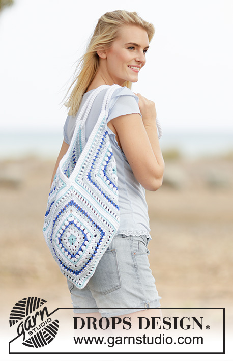 Boho Blue / DROPS 162-33 - Crochet DROPS bag with square pattern in âParisâ.