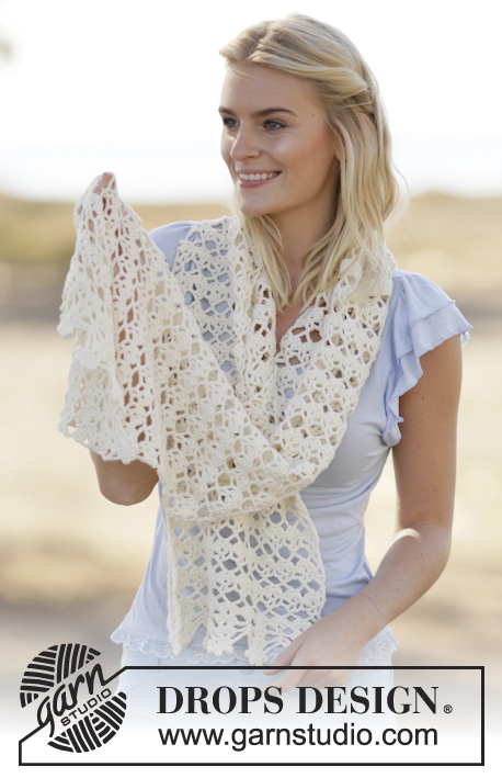 Mary Jo / DROPS 162-8 - Étole ajourée DROPS au crochet, en ”Cotton Light”.