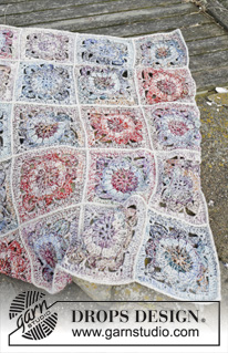 Winter Garden / DROPS 163-3 - Crochet DROPS blanket with crochet squares in 3 strands “Fabel”.