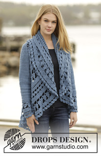 Sea Glass / DROPS 164-16 - Crochet DROPS jacket worked in a circle with lace pattern in ”Merino Extra Fine”. Size: S - XXXL.