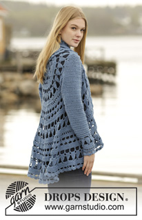Sea Glass / DROPS 164-16 - Crochet DROPS jacket worked in a circle with lace pattern in ”Merino Extra Fine”. Size: S - XXXL.