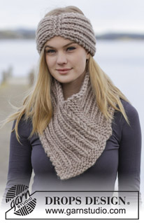 What A Sight! / DROPS 164-27 - Set consists of: Knitted DROPS head band and neck warmer with rib in ”Polaris”.