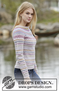 Sweet As Candy / DROPS 165-1 - Knitted DROPS jumper with round yoke and multi-coloured pattern in border in ”Karisma”. Size: S - XXXL.