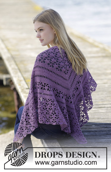 Evening In Paris / DROPS 165-11 - Crochet DROPS shawl with tr and lace pattern in ”BabyAlpaca Silk”.
