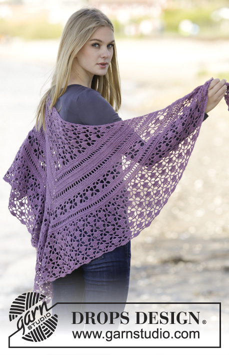 Evening In Paris / DROPS 165-11 - Crochet DROPS shawl with tr and lace pattern in ”BabyAlpaca Silk”.