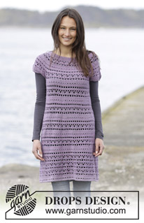 Toulouse / DROPS 165-36 - Crochet DROPS dress with lace pattern and round yoke, worked top down in ”Cotton Merino”. Size: S - XXXL.