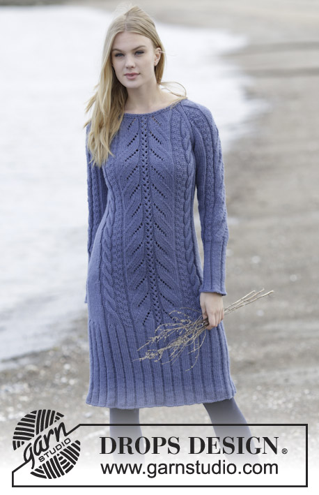 Regal Splendour / DROPS 165-8 - Knitted DROPS dress with raglan, cables and textured pattern, worked top down in Nepal. Size: S - XXXL.