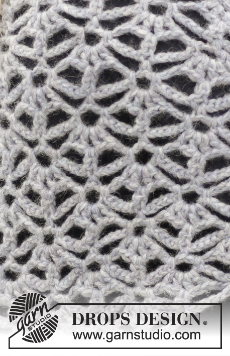 Frost Flowers / DROPS 166-12 - Heklet DROPS sjal i ”Air” med hullmønster