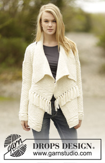 Cheyenne / DROPS 166-47 - Knitted DROPS jacket with textured pattern, fringes and shawl collar in ”Nepal”. Size: S - XXXL.