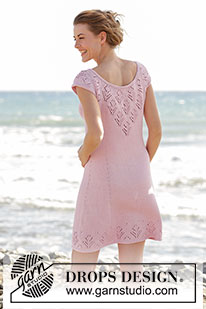 Beach Date / DROPS 167-1 - Knitted DROPS dress with round yoke and lace pattern, worked top down in ”Muskat”. Size: S - XXXL.